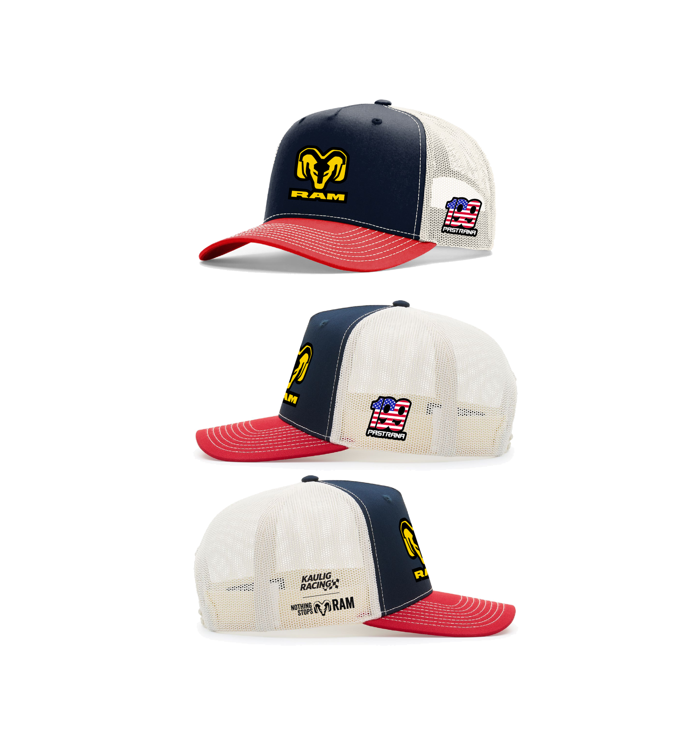 Kaulig x Ram Travis Pastrana 199 Red/Navy/Birch hat (PREORDER)