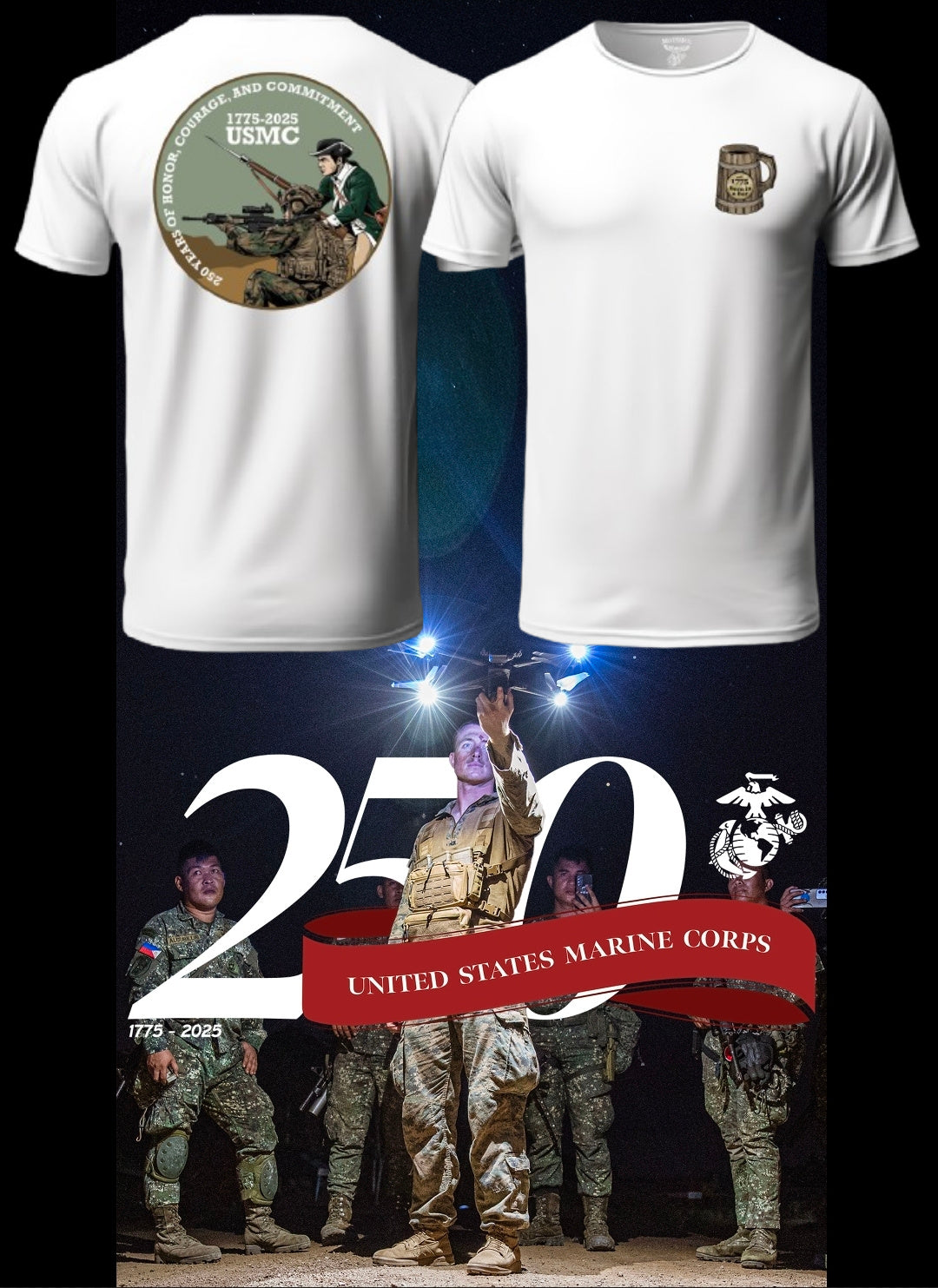 The 250th USMC Birthday T-Shirt by LZH Hockey