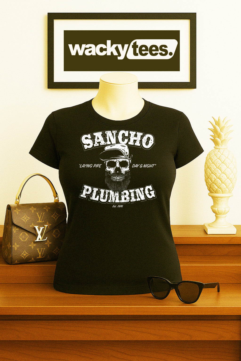 Sancho Plumbing Laying Pipe Day and Night Graphic Tee Shirt