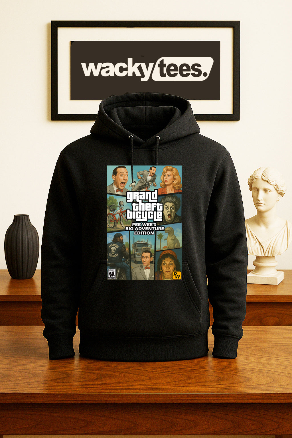 Pee Wee Herman Grand Theft Bicycle Big Adventure Edition Game Cover Graphic Tee Shirt