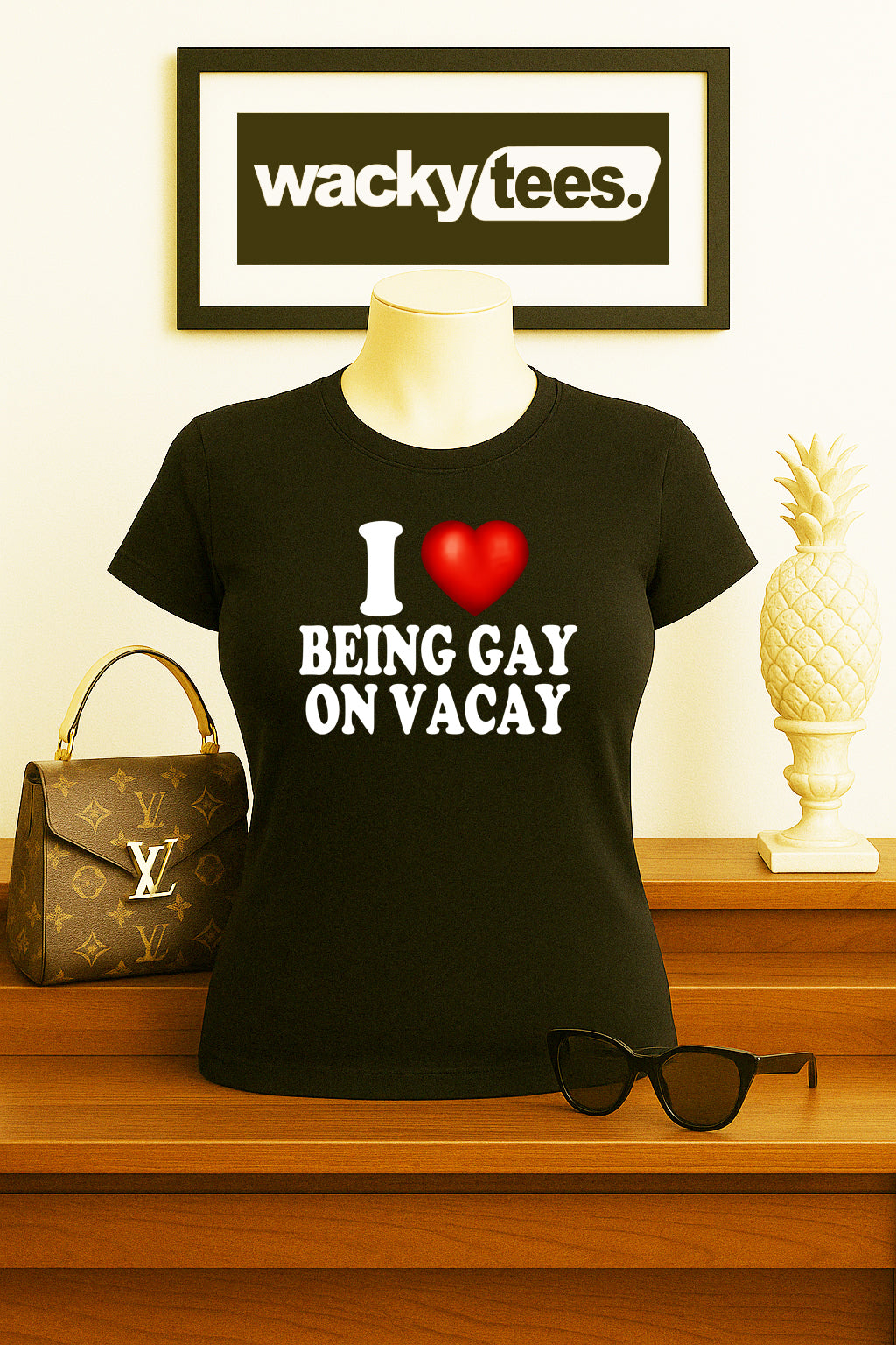 I Love Being Gay on Vacay I Heart LGBT Funny Adult Humor Graphic Tee Shirt