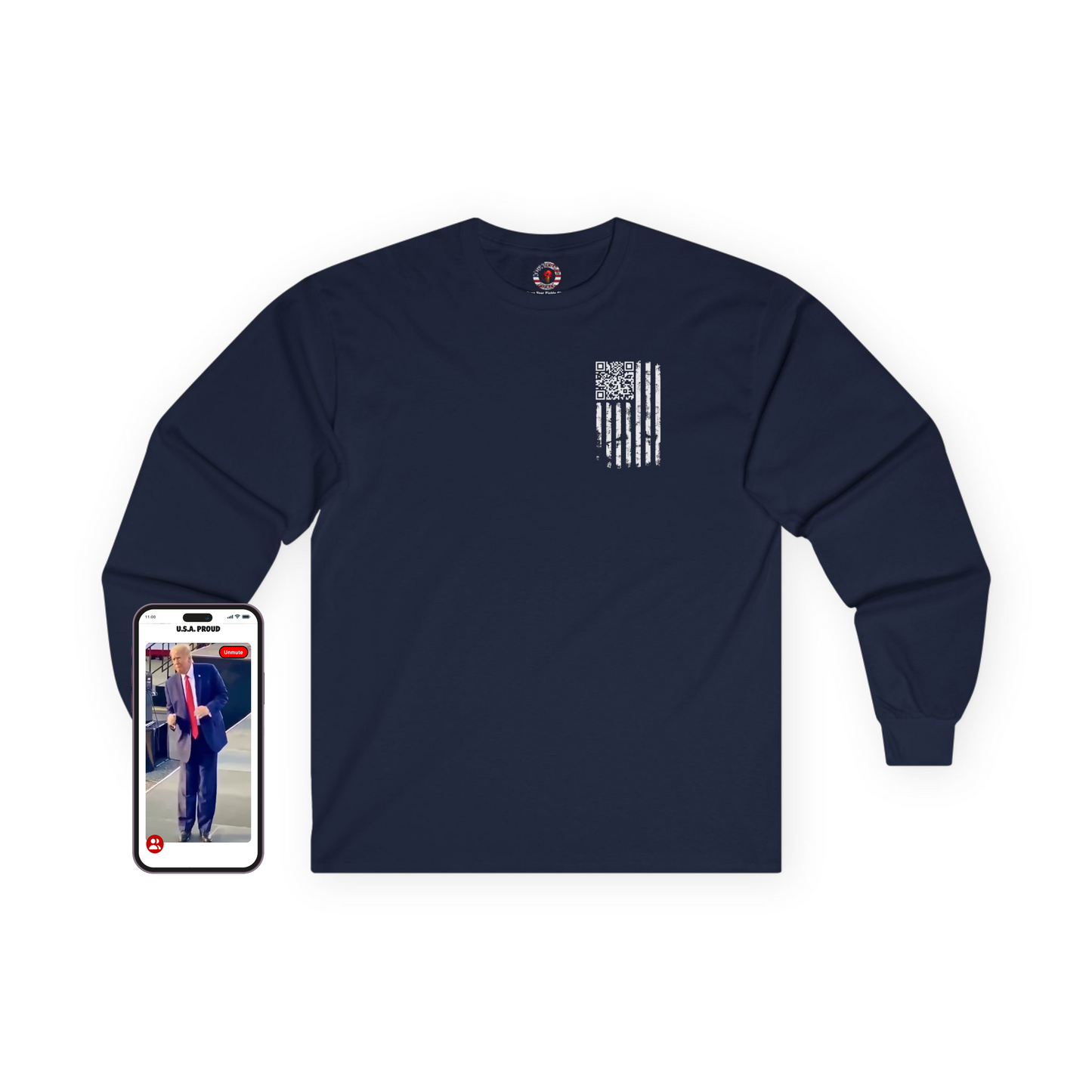 American Flag QR Code Long Sleeve Tee
