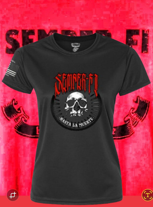 Semper Fi Hasta La Muerte 2.0 Women's T-Shirt by La Linea MEXUSMAR