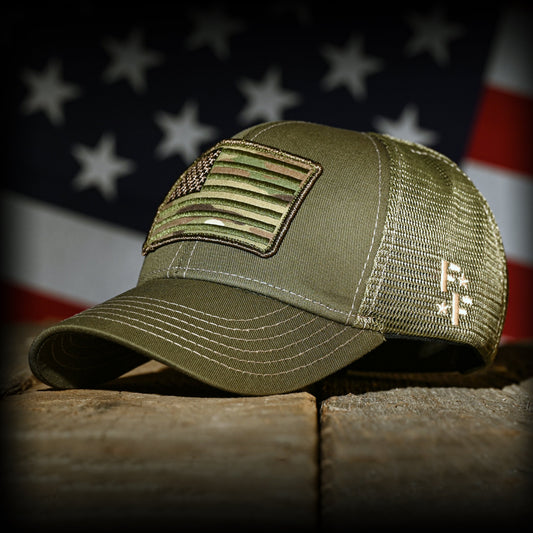MultiCam Flag Patch OD Green Ball Cap