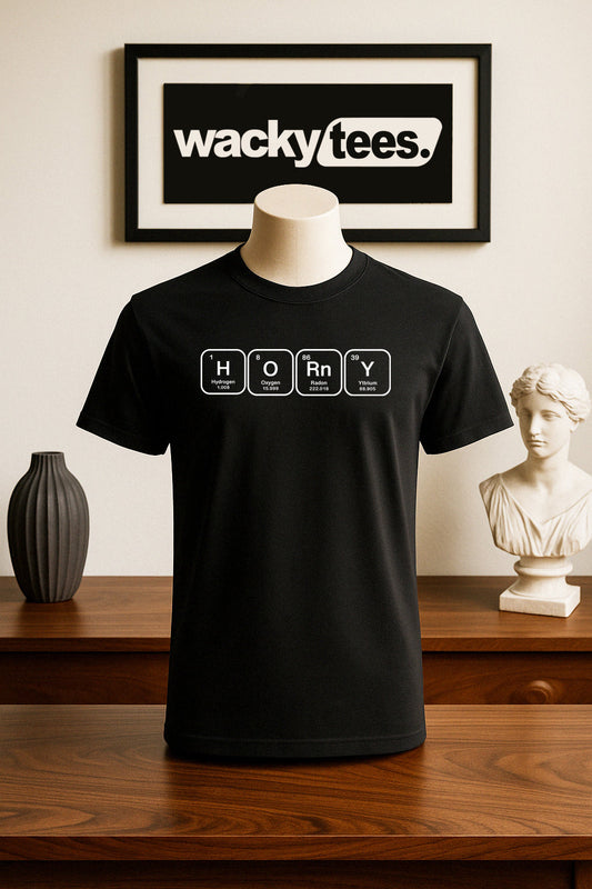 Periodic Table - Horny Science Lettering Funny Adult Humor Graphic Tee Shirt