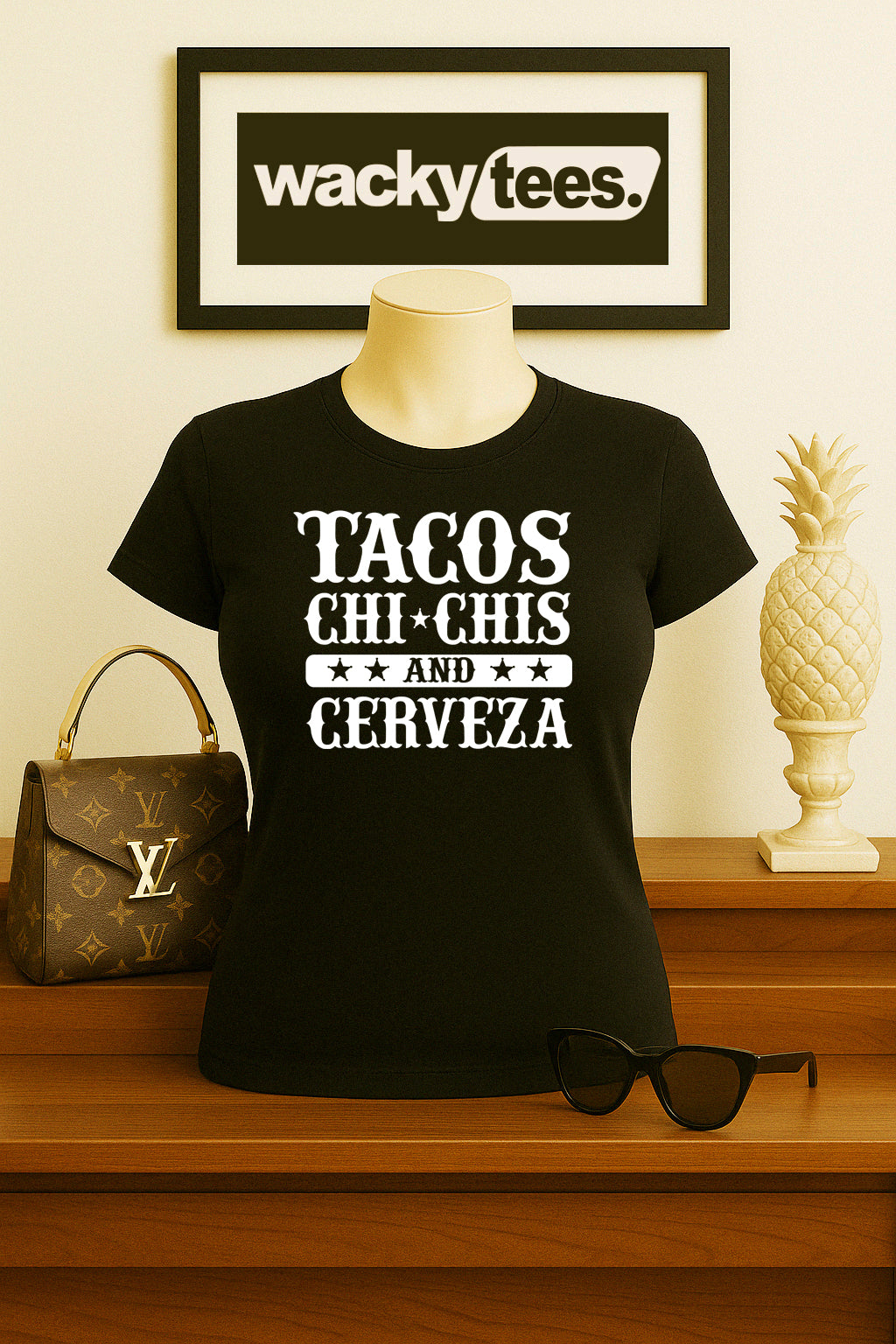 Tacos ChiChis Boobs and Cerveza Beer Adult Humor Funny Graphic Tee Shirt