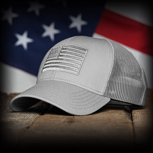 Tonal Light Gray American Flag Hat