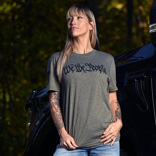 Women's We The People Boyfriend Fit Military Green Patriotic Tshirt